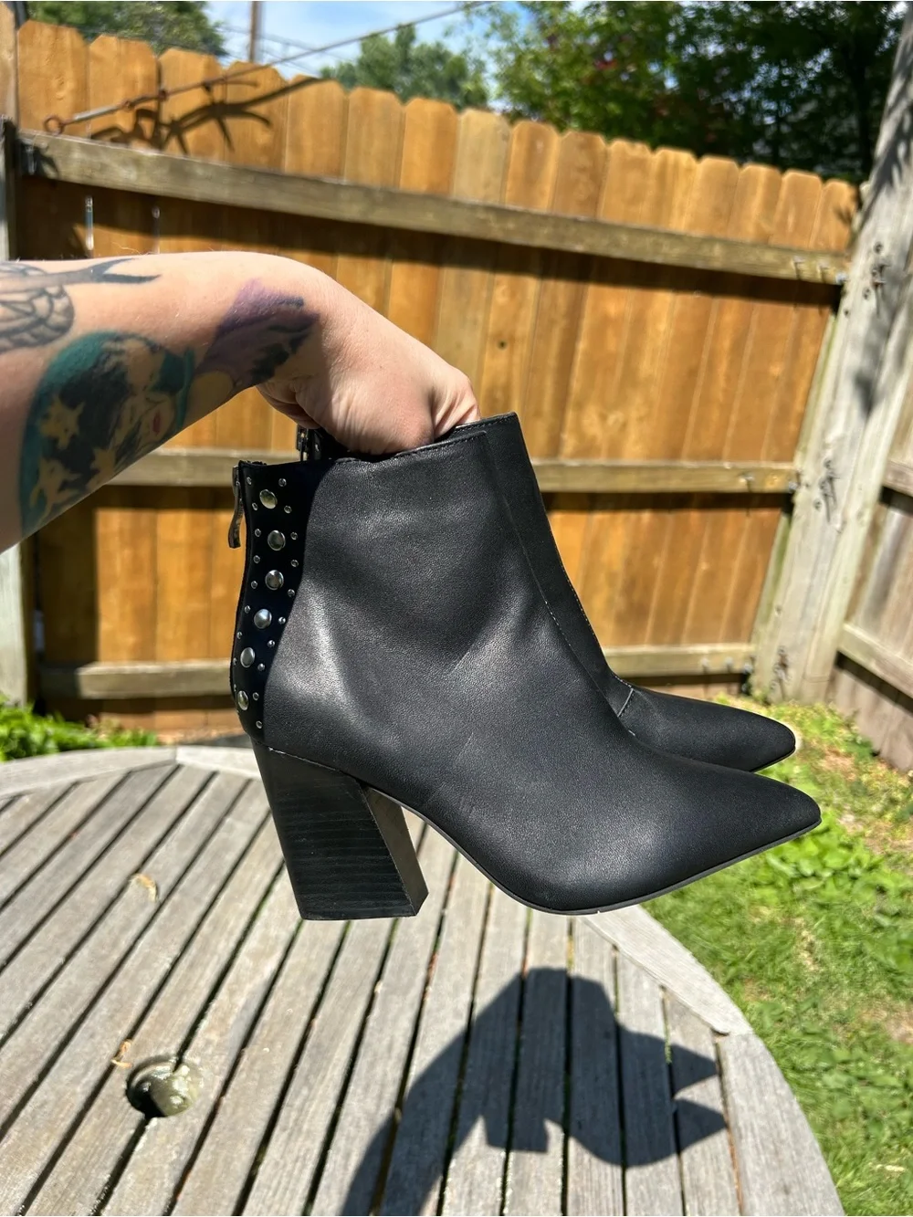 Black studded leather Golo heeled booties size 6.5 punk chic alternative summer